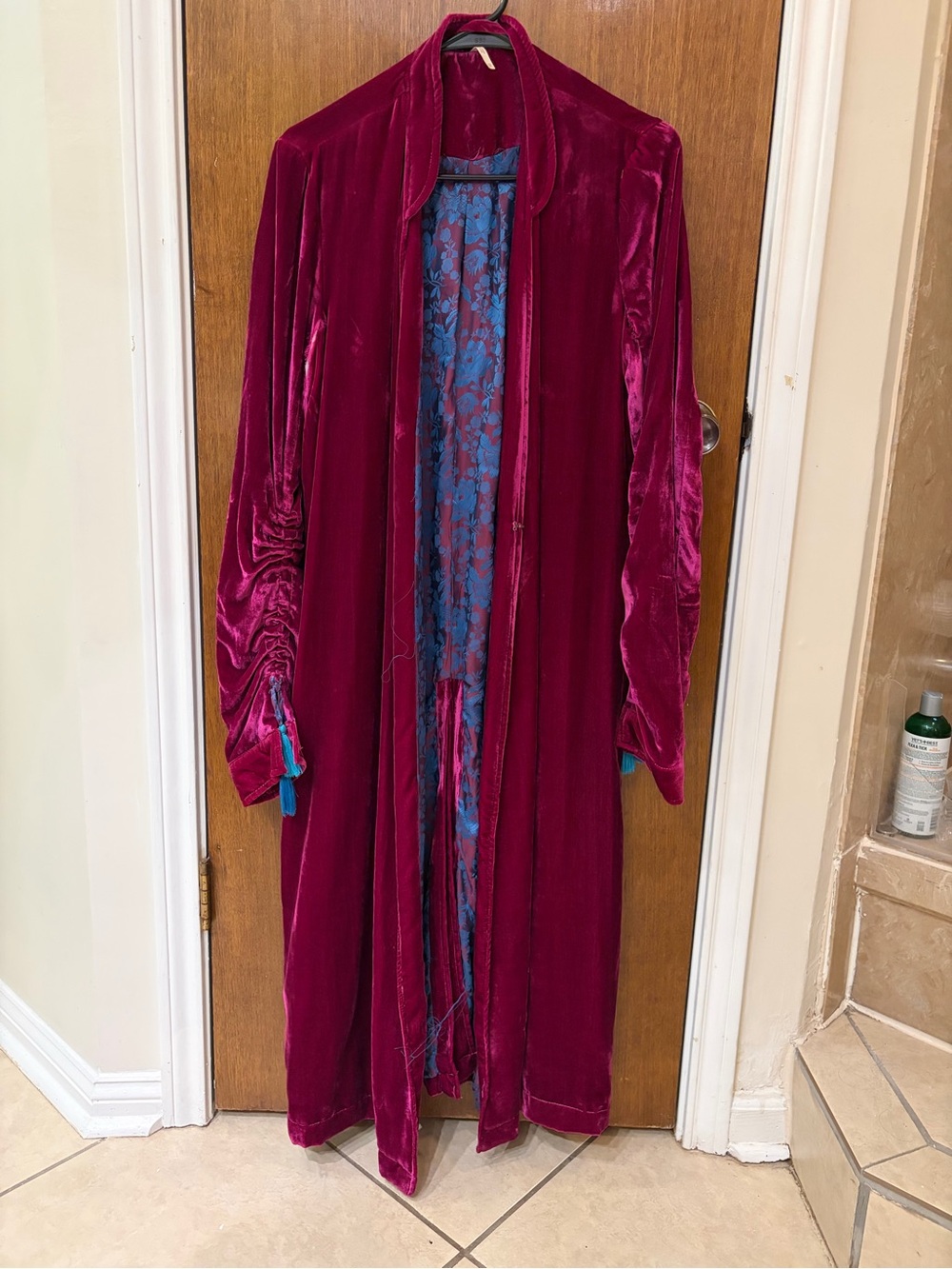 Free People Velvet Long Trench Coat in Deep Wine